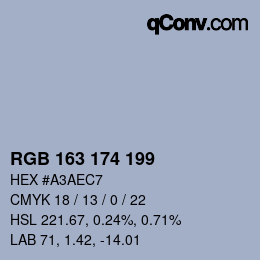 Color code: RGB 163 174 199 | qconv.com