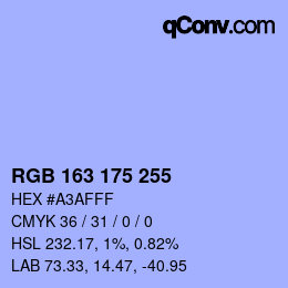 Color code: RGB 163 175 255 | qconv.com