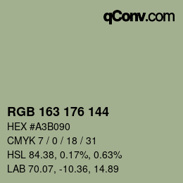 Color code: RGB 163 176 144 | qconv.com