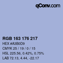 Color code: RGB 163 176 217 | qconv.com