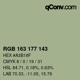 Color code: RGB 163 177 143 | qconv.com
