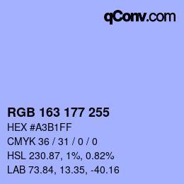Color code: RGB 163 177 255 | qconv.com