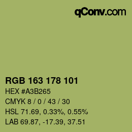 Color code: RGB 163 178 101 | qconv.com