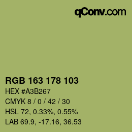 Color code: RGB 163 178 103 | qconv.com