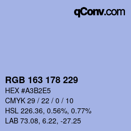 Color code: RGB 163 178 229 | qconv.com