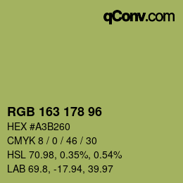 Color code: RGB 163 178 96 | qconv.com