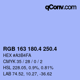 カラーコード: RGB 163 180.4 250.4 | qconv.com