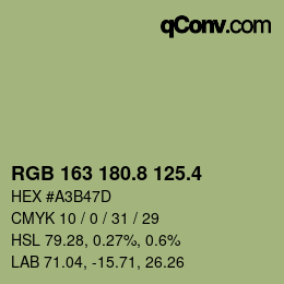 カラーコード: RGB 163 180.8 125.4 | qconv.com