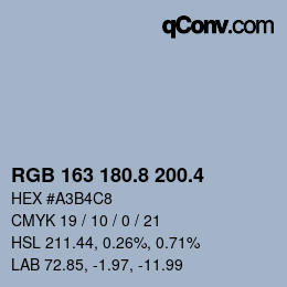 カラーコード: RGB 163 180.8 200.4 | qconv.com