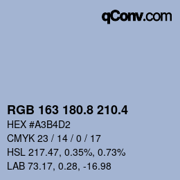 カラーコード: RGB 163 180.8 210.4 | qconv.com