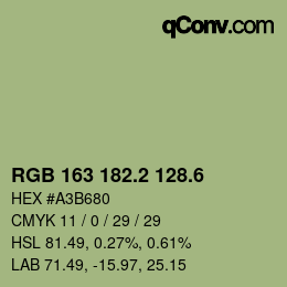 カラーコード: RGB 163 182.2 128.6 | qconv.com