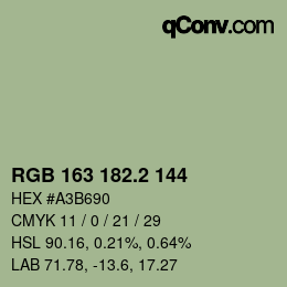 カラーコード: RGB 163 182.2 144 | qconv.com