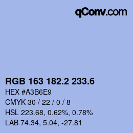 カラーコード: RGB 163 182.2 233.6 | qconv.com