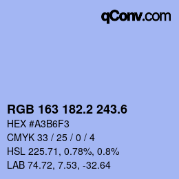 カラーコード: RGB 163 182.2 243.6 | qconv.com