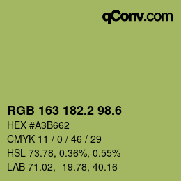 カラーコード: RGB 163 182.2 98.6 | qconv.com
