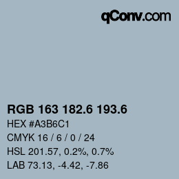 カラーコード: RGB 163 182.6 193.6 | qconv.com