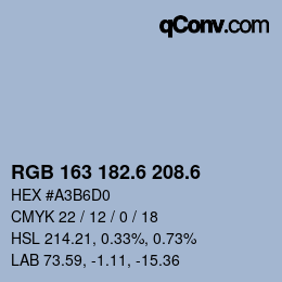 カラーコード: RGB 163 182.6 208.6 | qconv.com