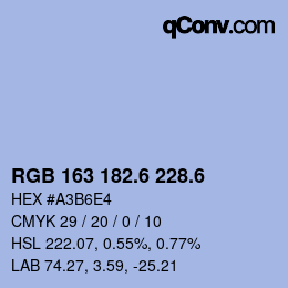 カラーコード: RGB 163 182.6 228.6 | qconv.com