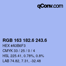 カラーコード: RGB 163 182.6 243.6 | qconv.com