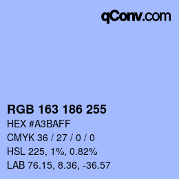 Color code: RGB 163 186 255 | qconv.com