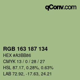 Color code: RGB 163 187 134 | qconv.com