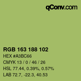 Color code: RGB 163 188 102 | qconv.com
