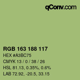 Color code: RGB 163 188 117 | qconv.com