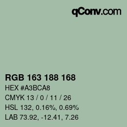 Color code: RGB 163 188 168 | qconv.com