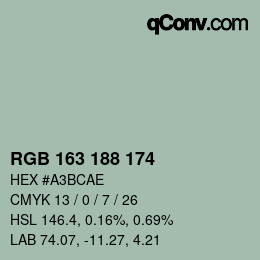 Color code: RGB 163 188 174 | qconv.com