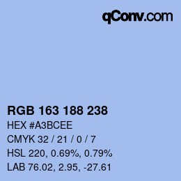 Color code: RGB 163 188 238 | qconv.com