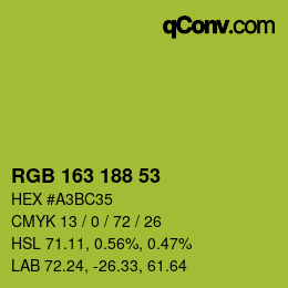 Color code: RGB 163 188 53 | qconv.com