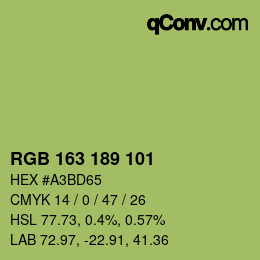 Color code: RGB 163 189 101 | qconv.com