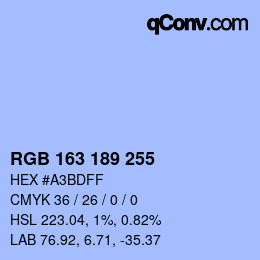 Color code: RGB 163 189 255 | qconv.com