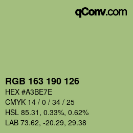 Color code: RGB 163 190 126 | qconv.com