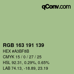 Color code: RGB 163 191 139 | qconv.com