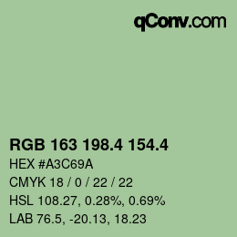 カラーコード: RGB 163 198.4 154.4 | qconv.com