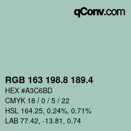 カラーコード: RGB 163 198.8 189.4 | qconv.com