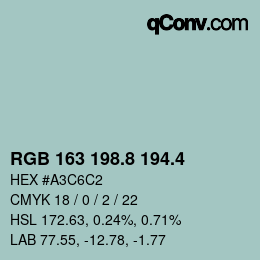 カラーコード: RGB 163 198.8 194.4 | qconv.com