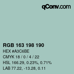 颜色代码: RGB 163 198 190 | qconv.com