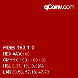 Farbcode: RGB 163 1 0 | qconv.com