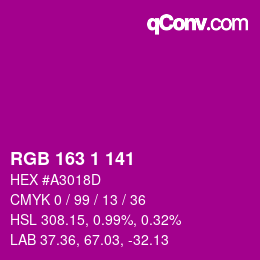 カラーコード: RGB 163 1 141 | qconv.com
