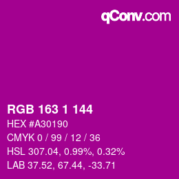 カラーコード: RGB 163 1 144 | qconv.com