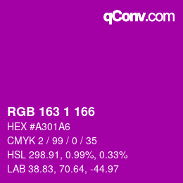 Color code: RGB 163 1 166 | qconv.com