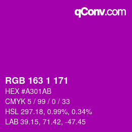 Color code: RGB 163 1 171 | qconv.com