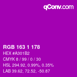 颜色代码: RGB 163 1 178 | qconv.com