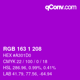 Color code: RGB 163 1 208 | qconv.com