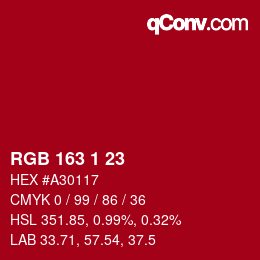 カラーコード: RGB 163 1 23 | qconv.com