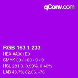 カラーコード: RGB 163 1 233 | qconv.com