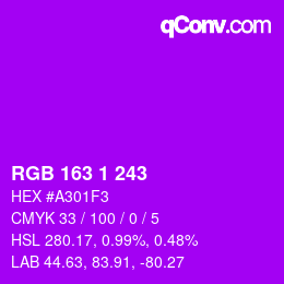 カラーコード: RGB 163 1 243 | qconv.com