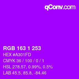 Farbcode: RGB 163 1 253 | qconv.com